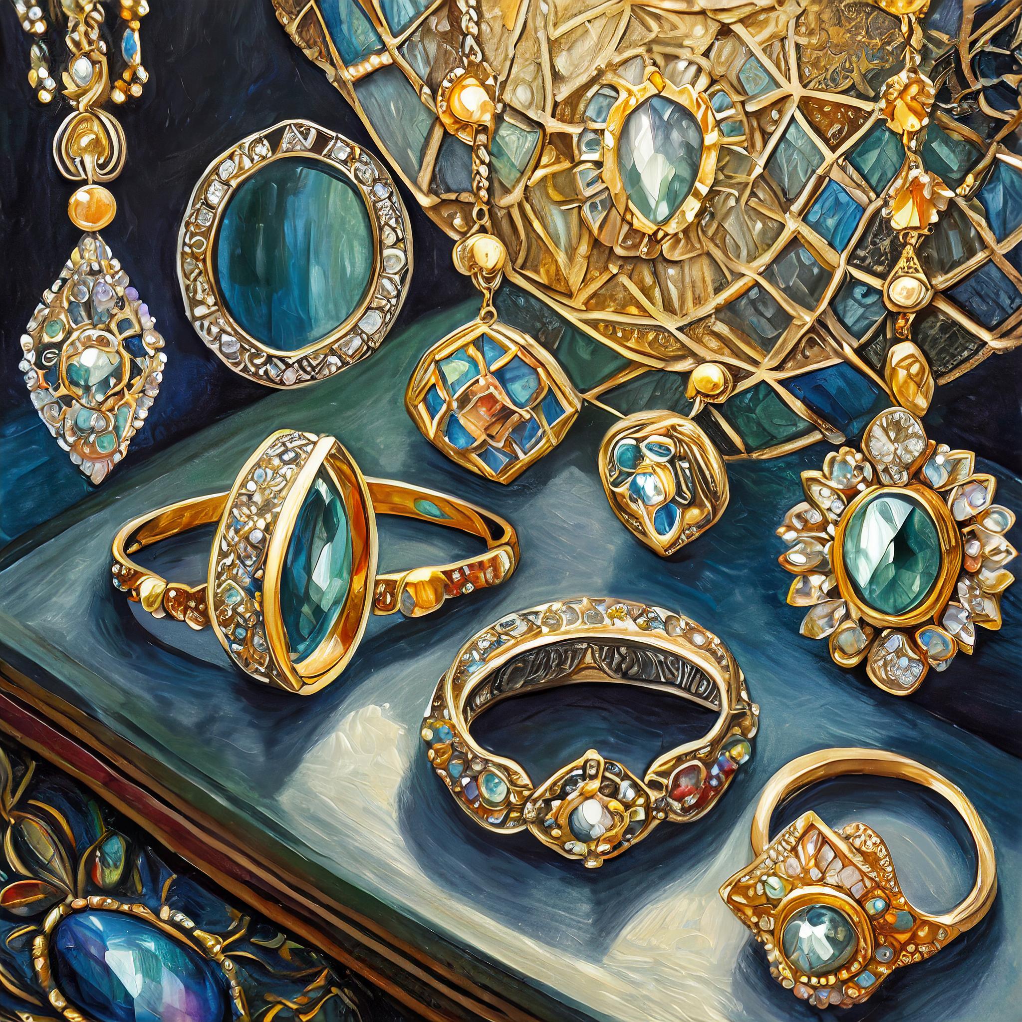 rings, necklaces, earrings in a jewelry store
